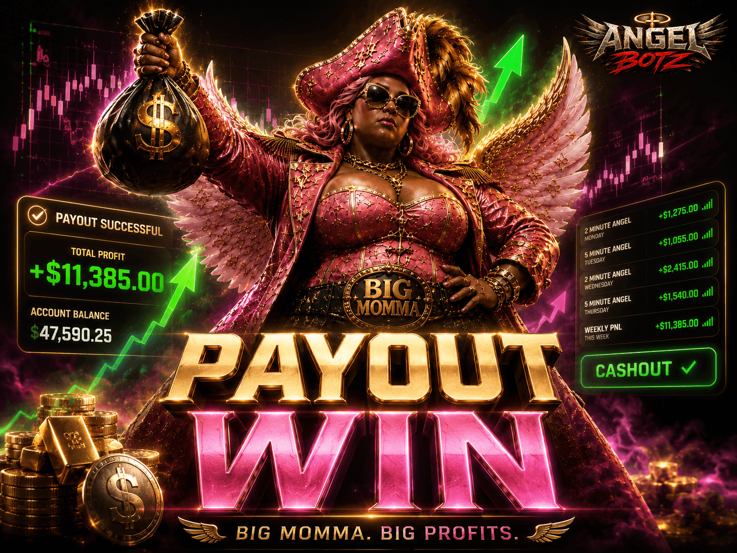 Big Momma payout win result artwork showing payout successful and trading profit